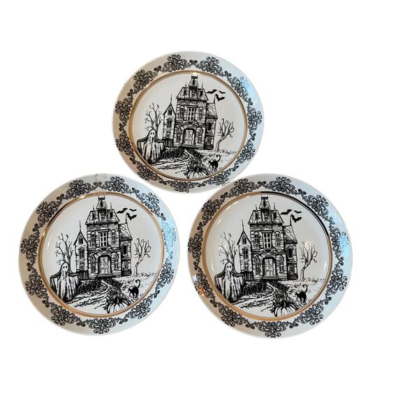 10 Strawberry St. HALLOWEEN HAUNTED HOUSE Appetizer Plates 6.25in Set of 3 NEW - Picture 6 of 6